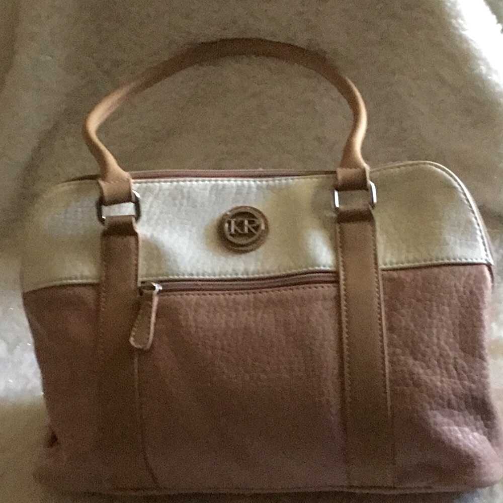 Great excellent Kim Rogers pink/white w/tan straps satchel. SPECIAL SALE PRICE!!